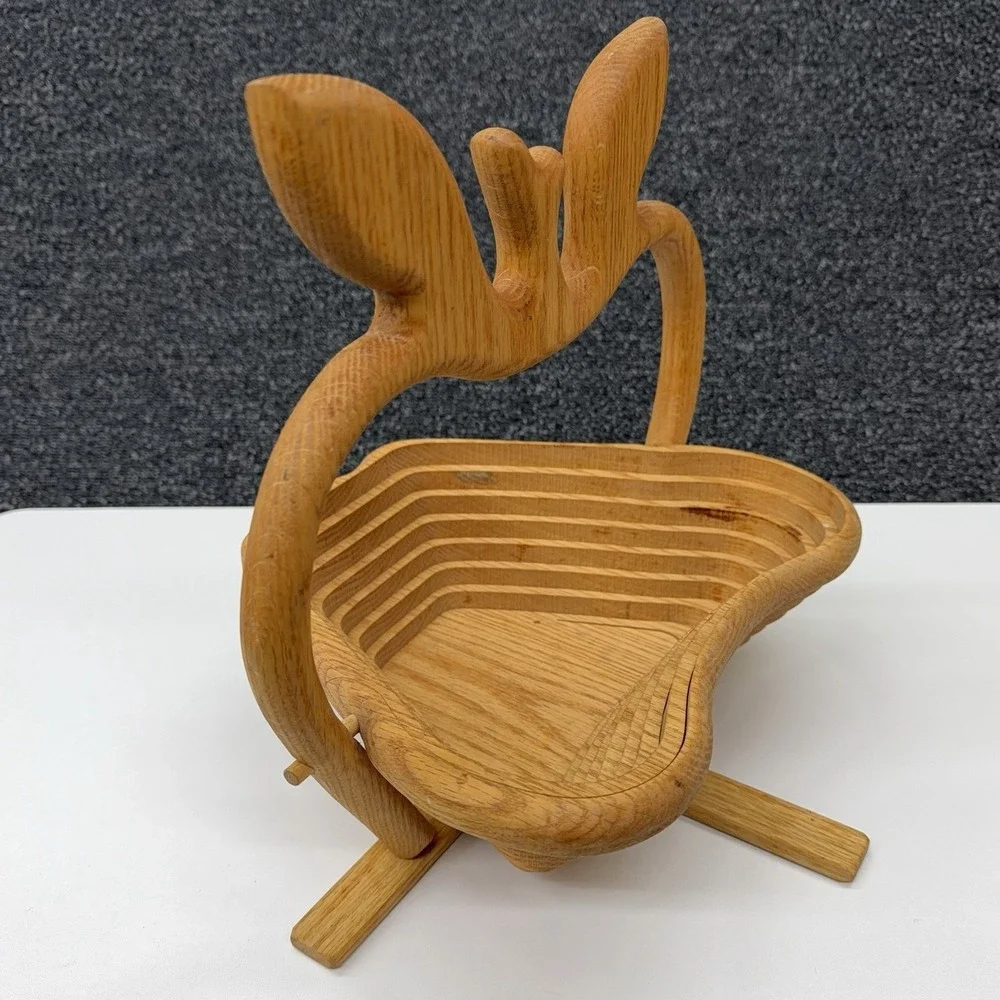 Collapsible Wooden Apple Fruit Bowl Basket Stand‎ Handle Rustic Farmhouse Decor